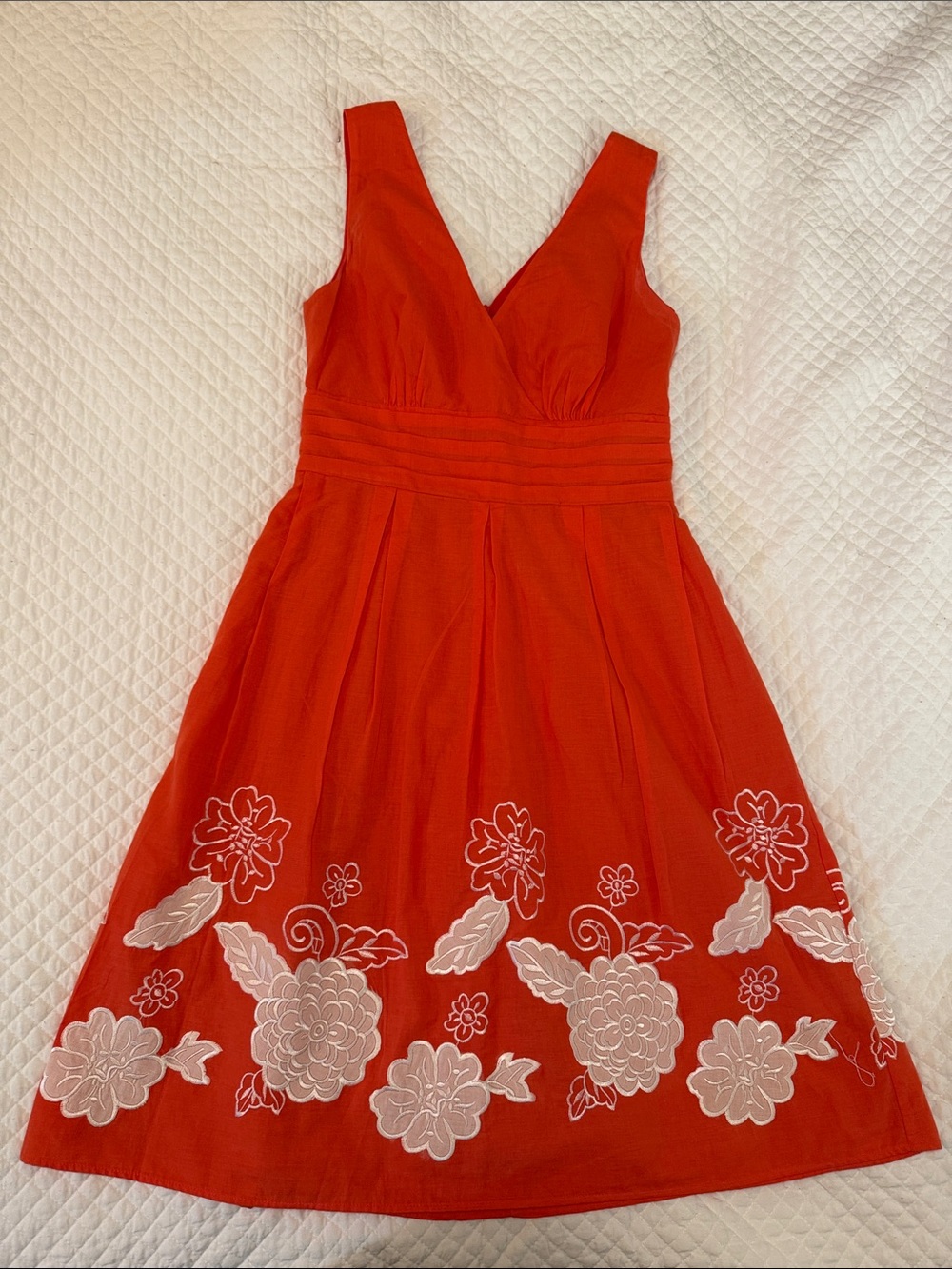 dressbarn Red Floral Midi Dress with White Embroidery